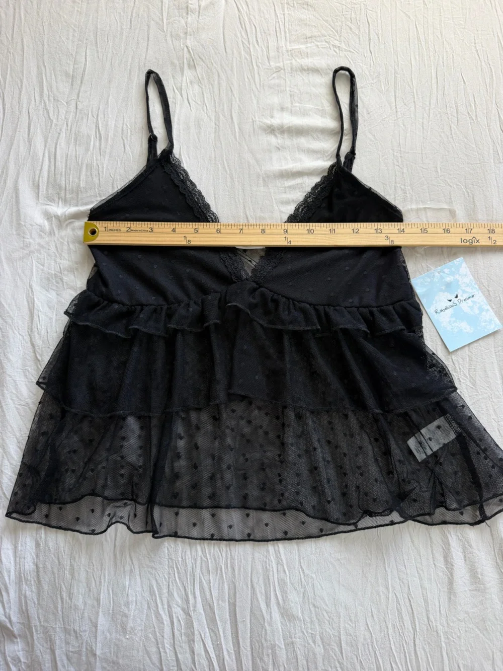 Rebellious Rose Black Ruffled Sheer Polka-Dot Camisole